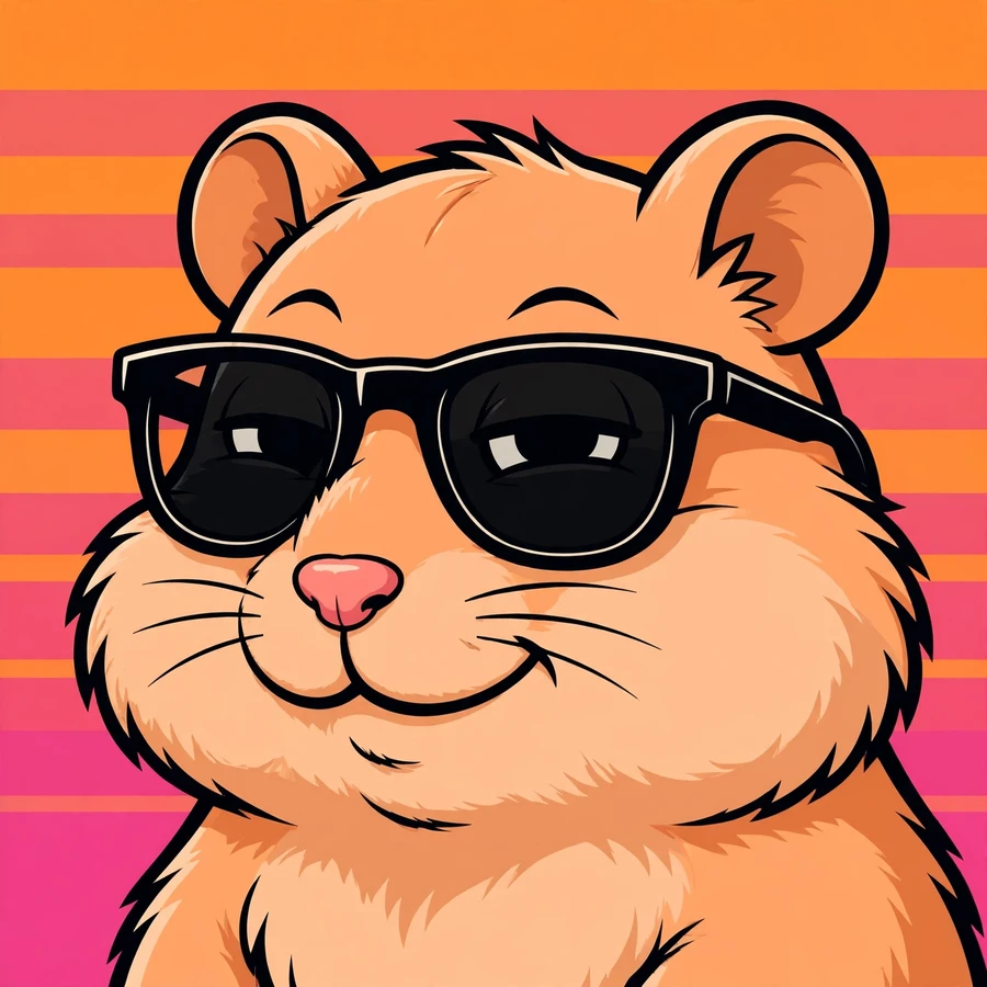 Aesthetic funny pfp of a chill hamster in sunglasses on a retro sunset