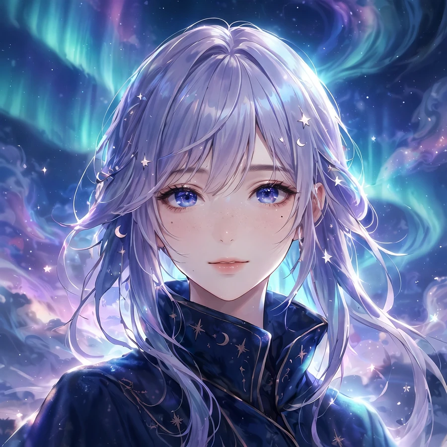 Aesthetic anime pfp: dreamy anime portrait with aurora sky