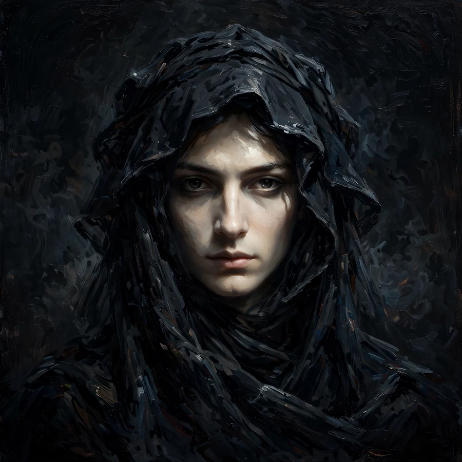 Aesthetic black pfp: mysterious figure with black veil in darkness