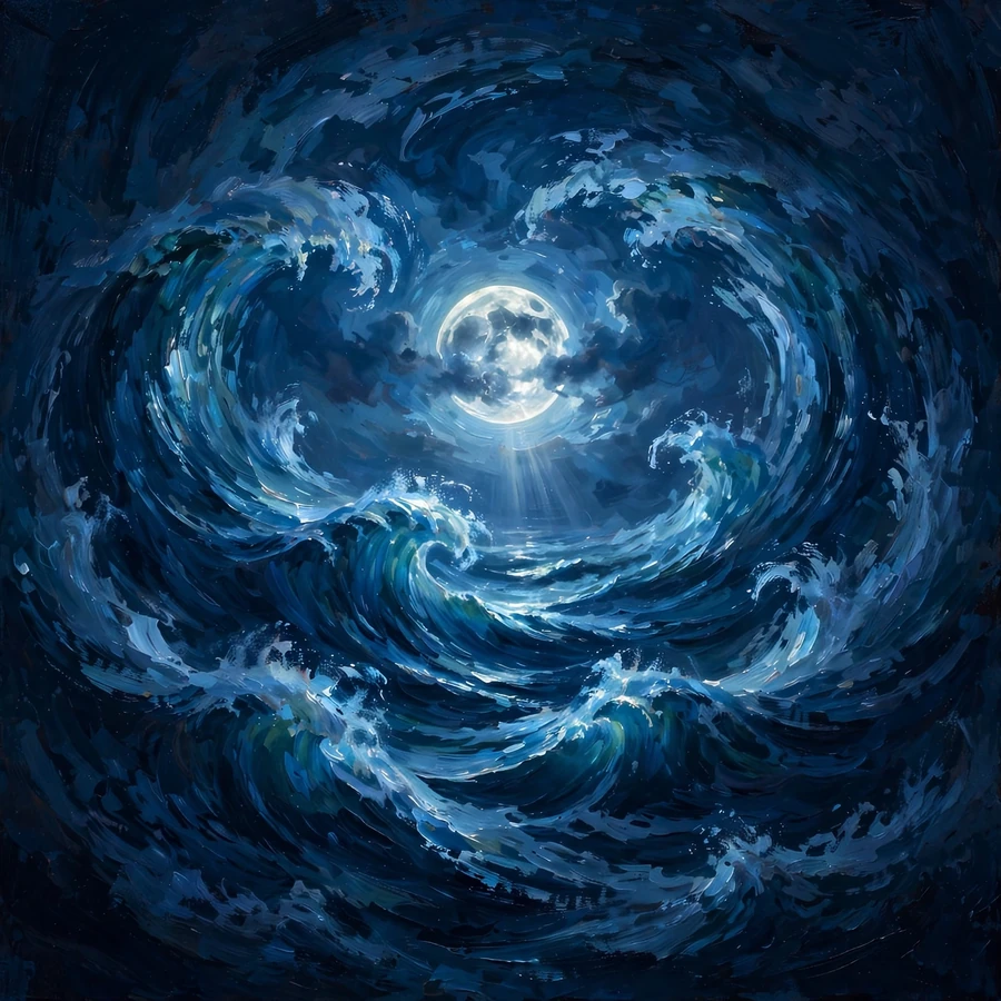 Blue pfp aesthetic: deep ocean waves with moonlight