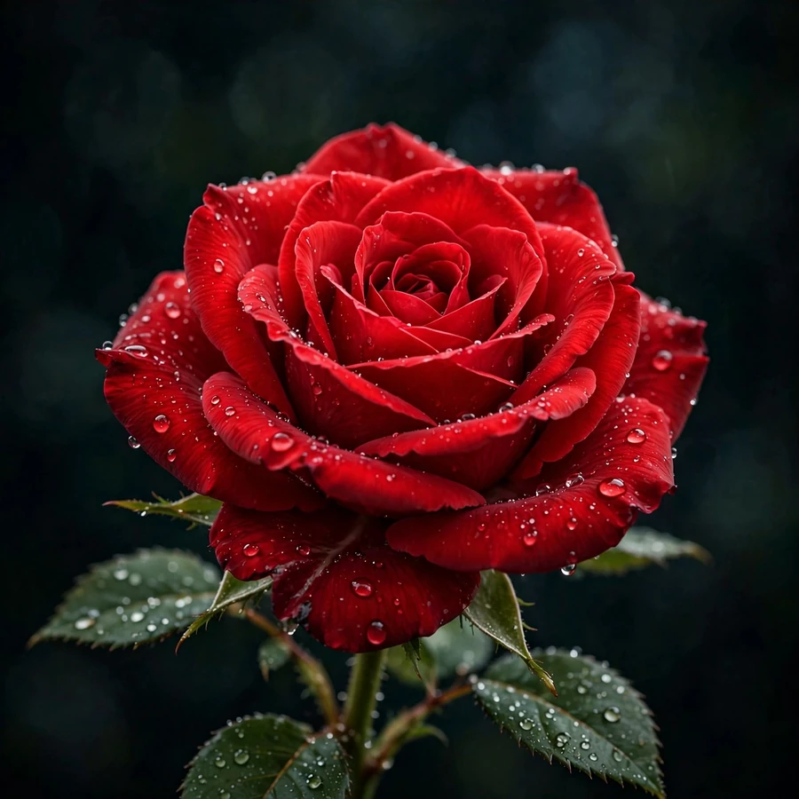 Flower aesthetic pfp: single red rose with raindrops