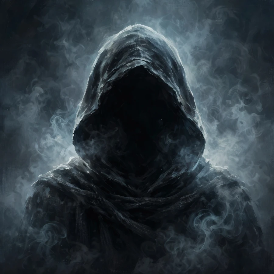 Aesthetic unknown profile: faceless hooded figure in fog