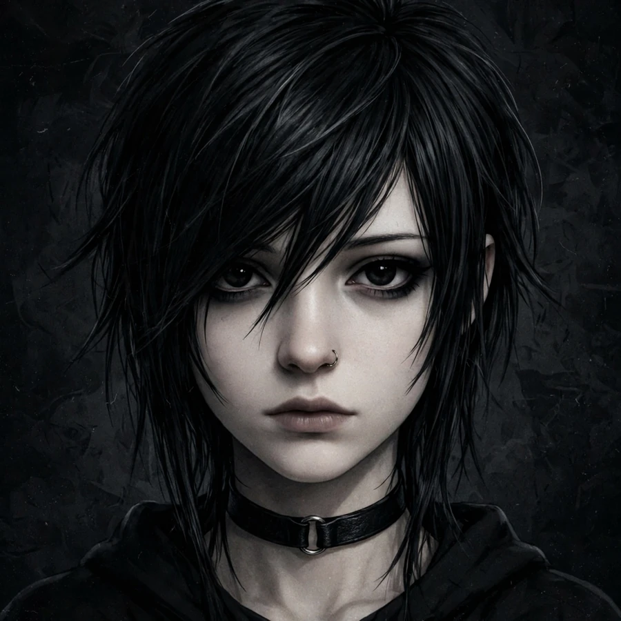 Emo pfp aesthetic: girl with side-swept bangs and choker