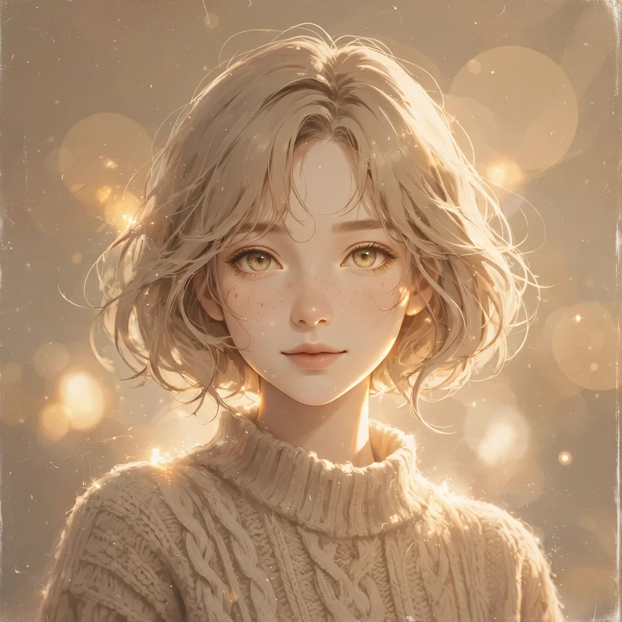 Aesthetic pfp: dreamy aesthetic girl with soft beige tones and film grain glow