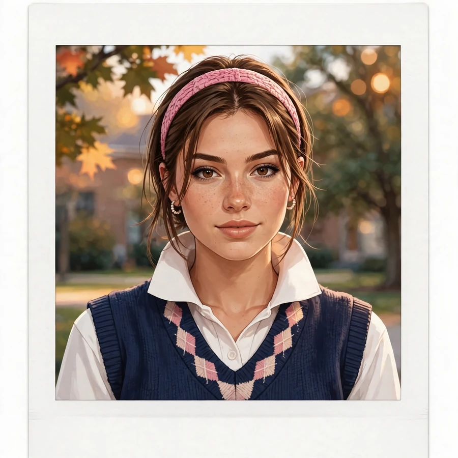 Preppy aesthetic pfp: polaroid-style portrait