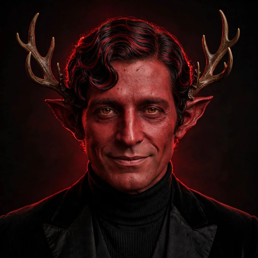 Alastor pfp aesthetic: original black turtleneck with red glow