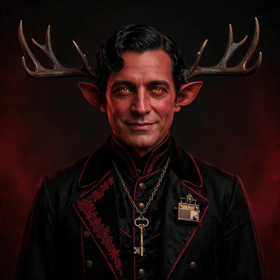 Aesthetic Alastor pfps: original black uniform with key necklace