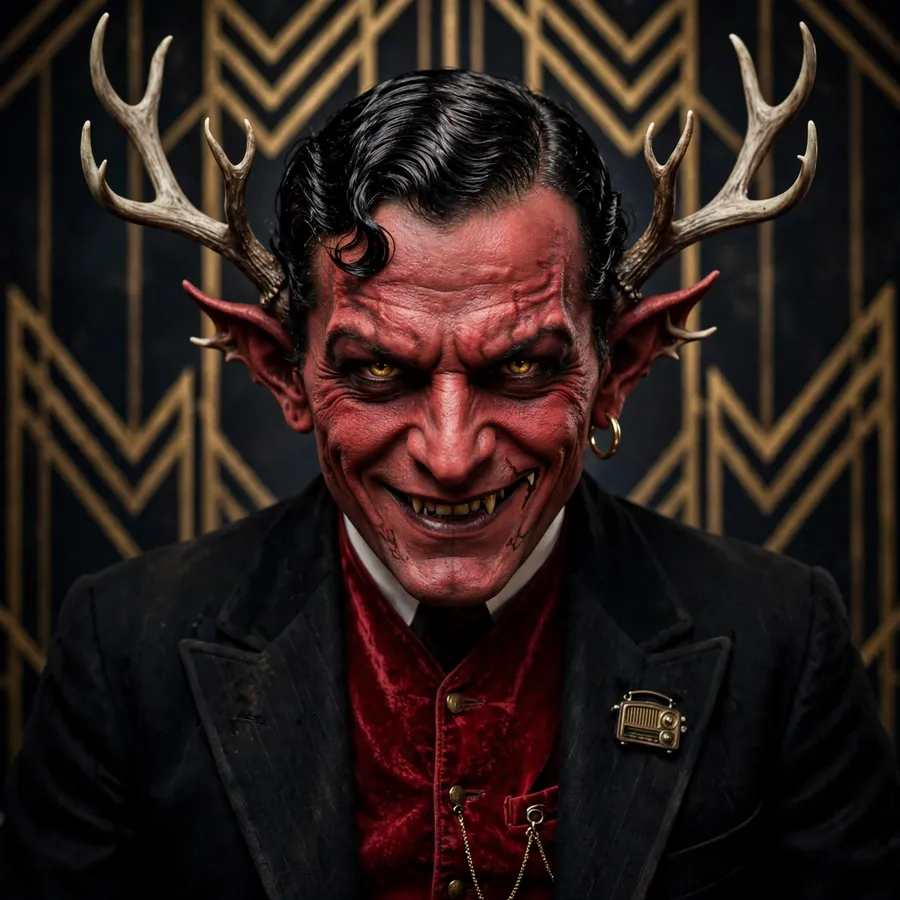 Alastor pfp classic: original red waistcoat art deco portrait