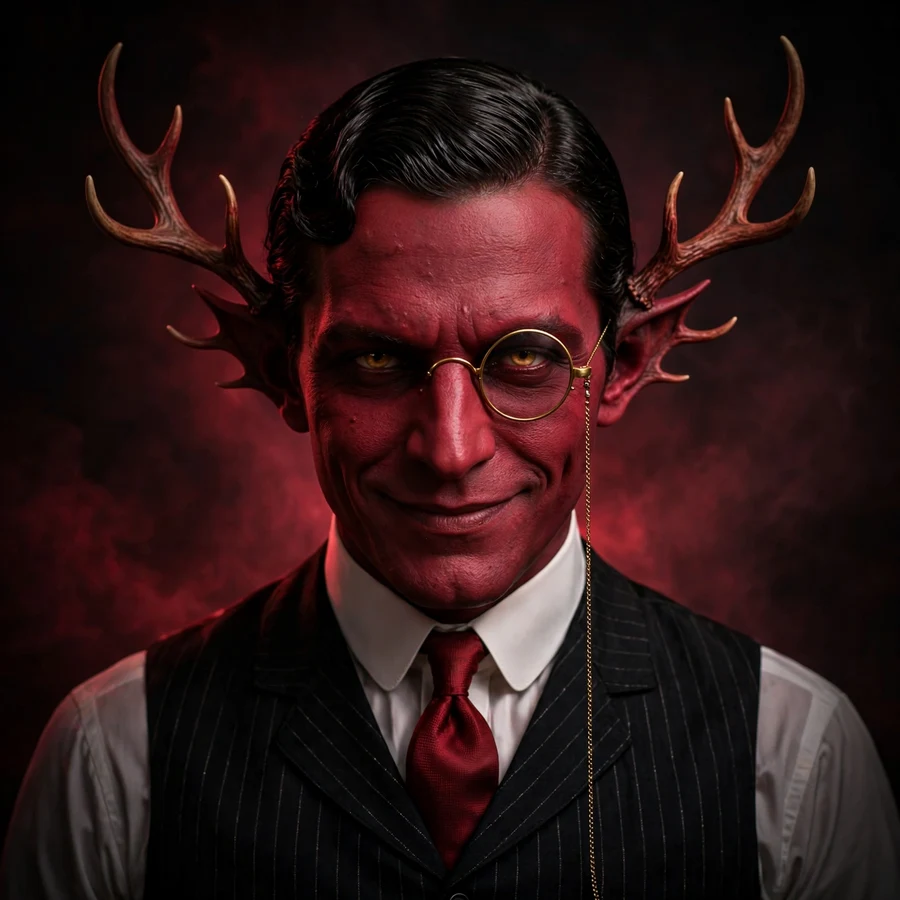 Dapper Alastor pfp: original monocle and pinstripe vest portrait
