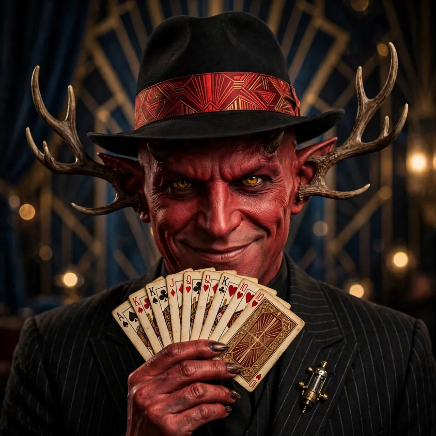 Dapper Alastor pfps: original fedora and fanned playing cards