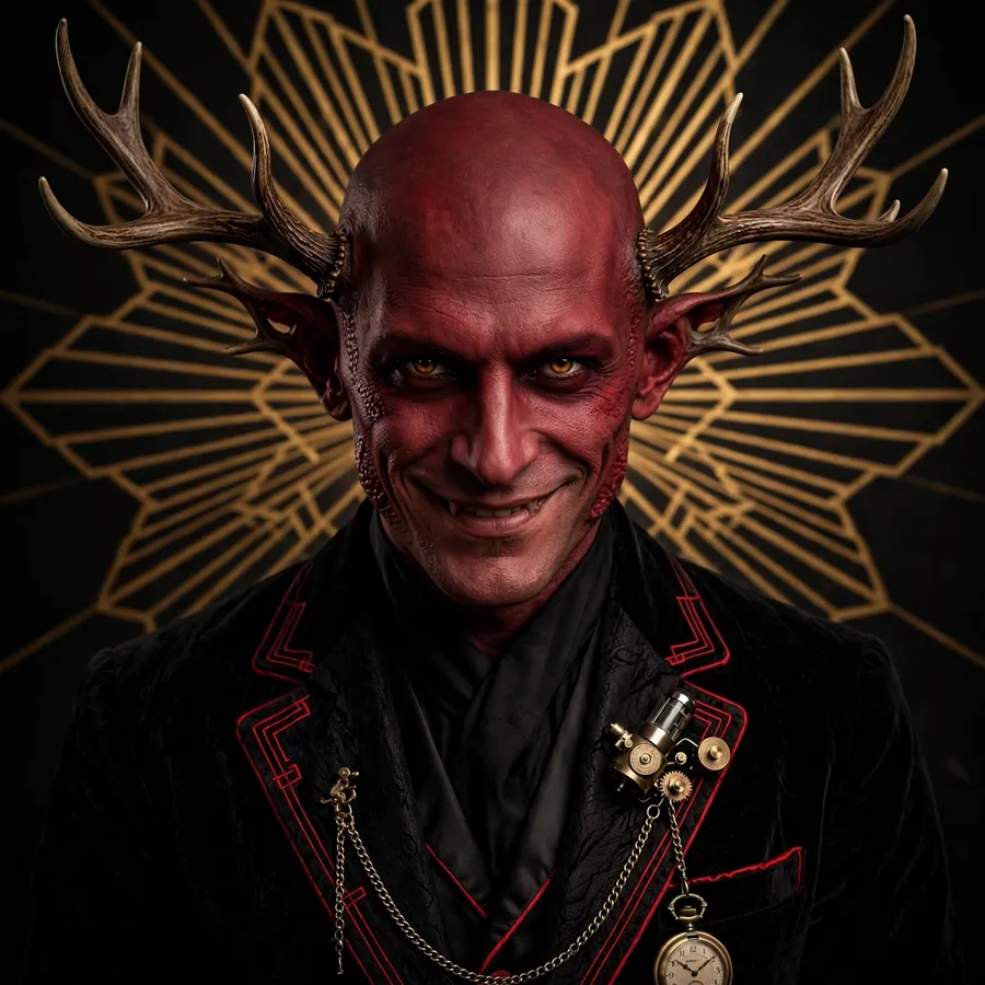 Dark Alastor pfps: original sly grin on a gold starburst