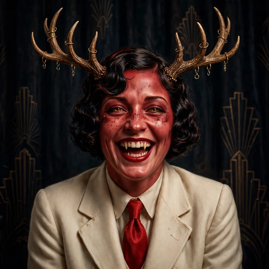 Alastor pfp funny: original joyful laugh in a cream blazer