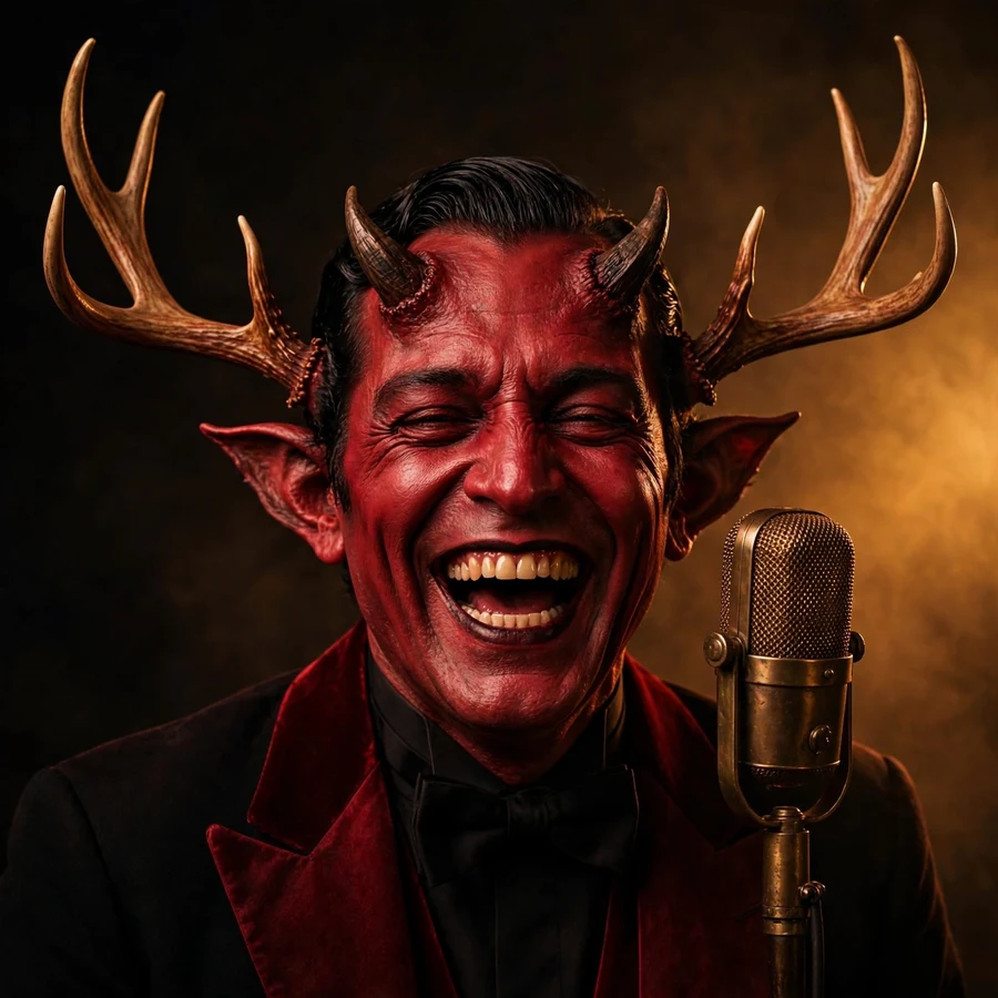 Laughing Alastor pfps: original red velvet laugh beside a vintage mic