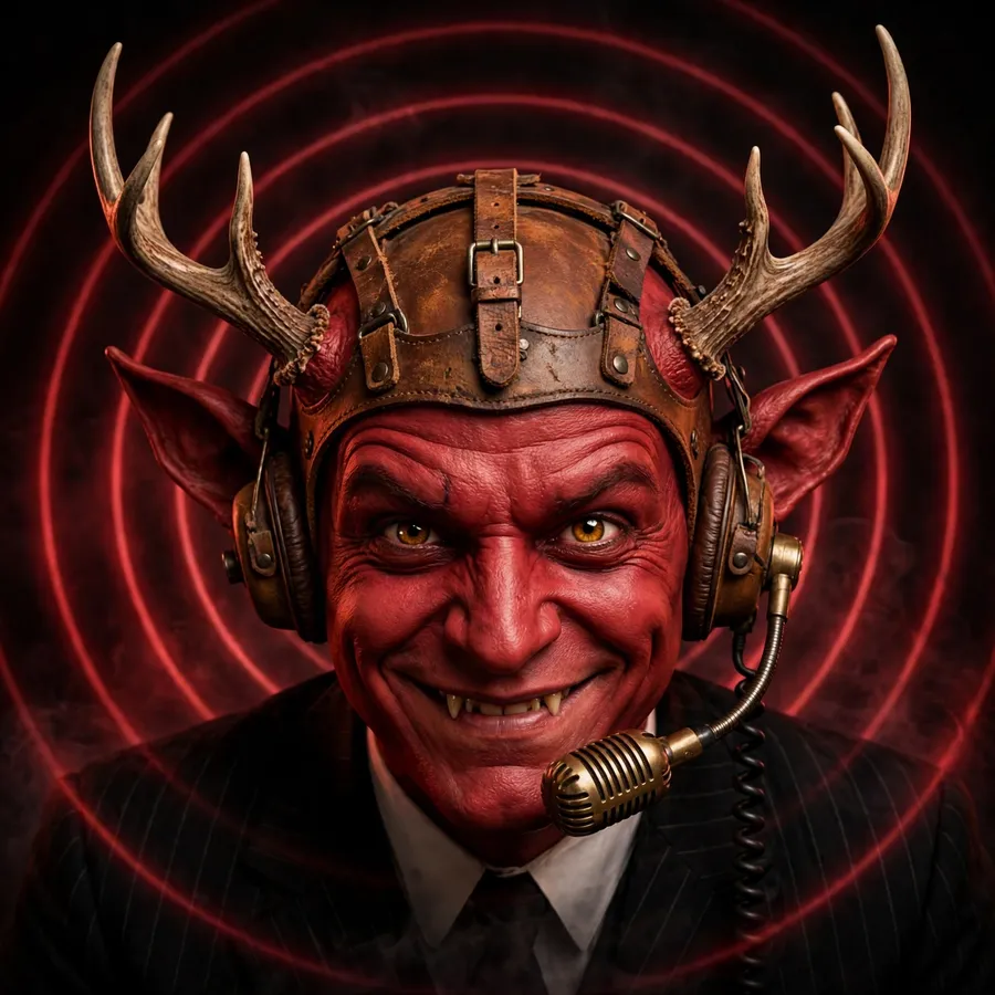 Alastor microphone pfp: original aviator headset and red radio rings