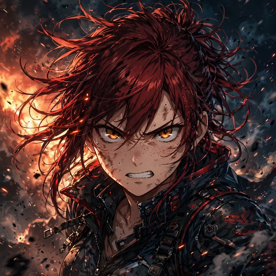 Action anime pfp: original anime character mid-battle dramatic portrait