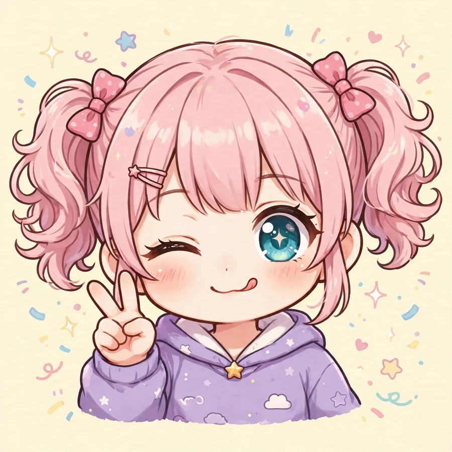Anime pfps: original playful chibi girl with pigtails winking
