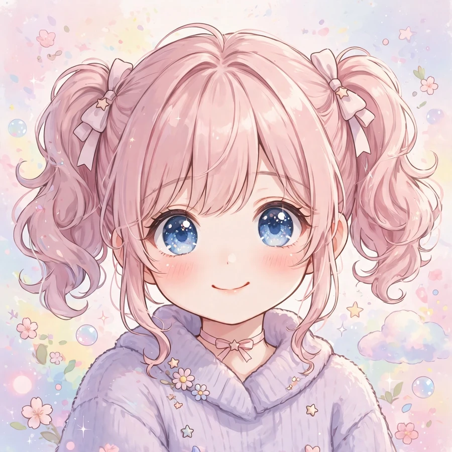 Cute anime pfp: original kawaii anime girl with pink twin tails portrait