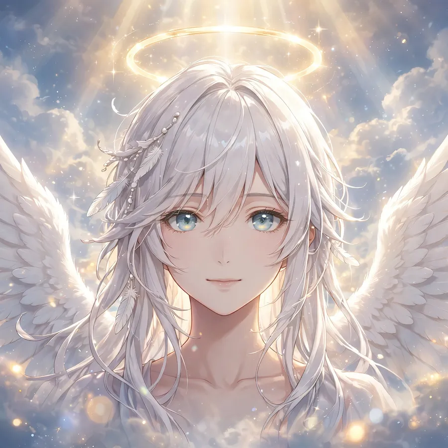 Fantasy anime pfp: original angel character with white wings