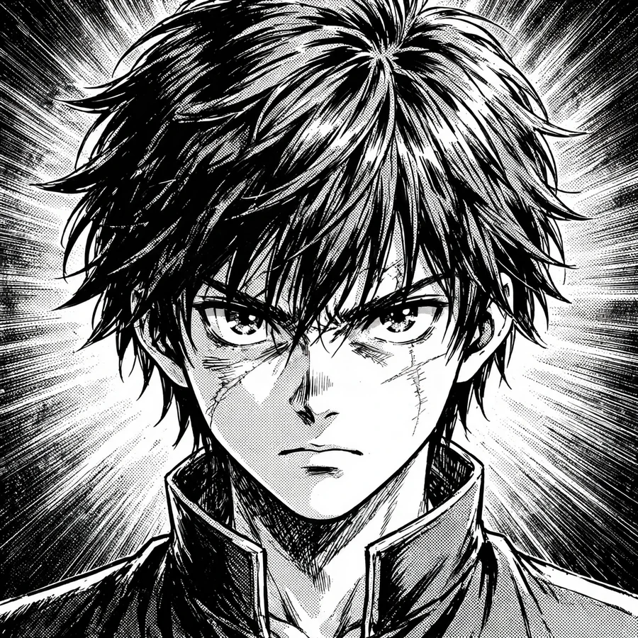 Manga pfp: original black and white manga-style anime boy portrait