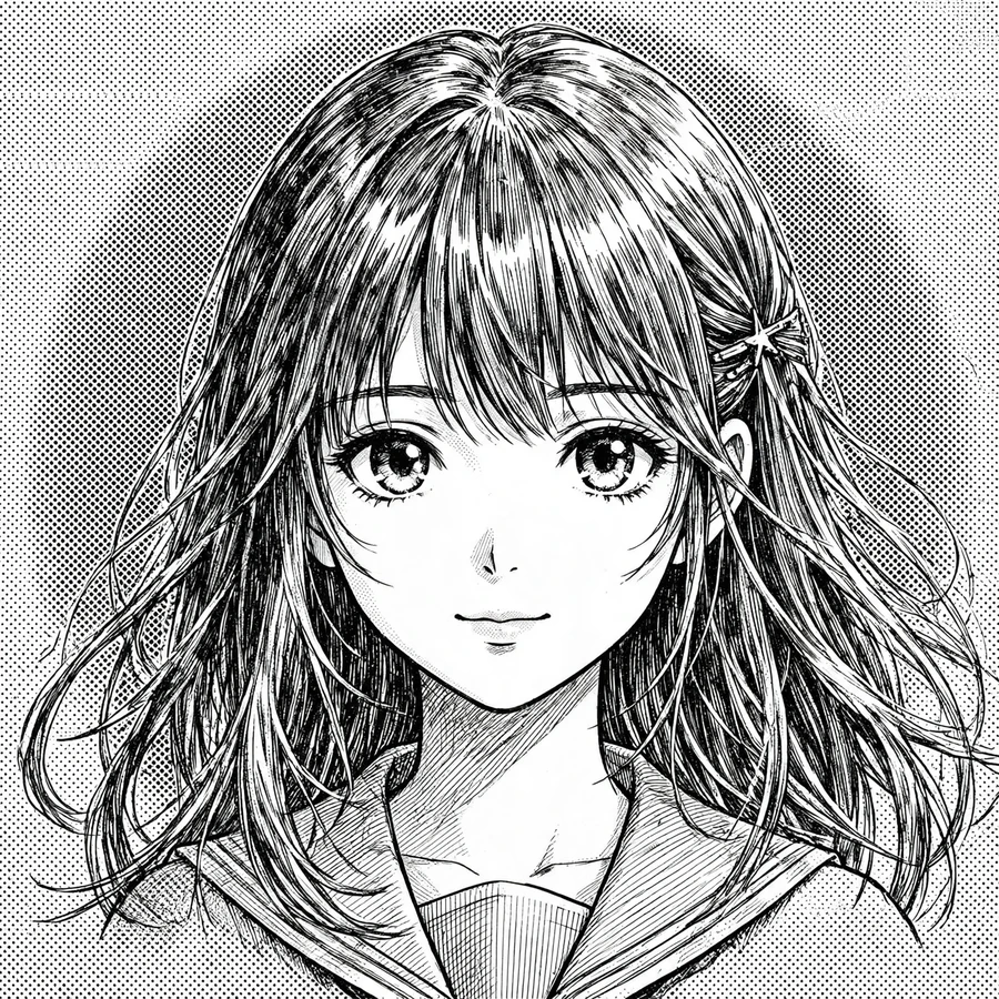 Anime pfp: original manga-style anime girl with detailed inking portrait