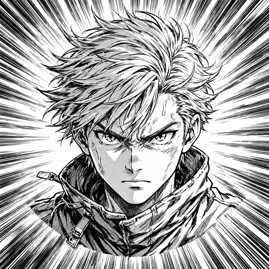 Anime pfps: original manga portrait with speed lines background