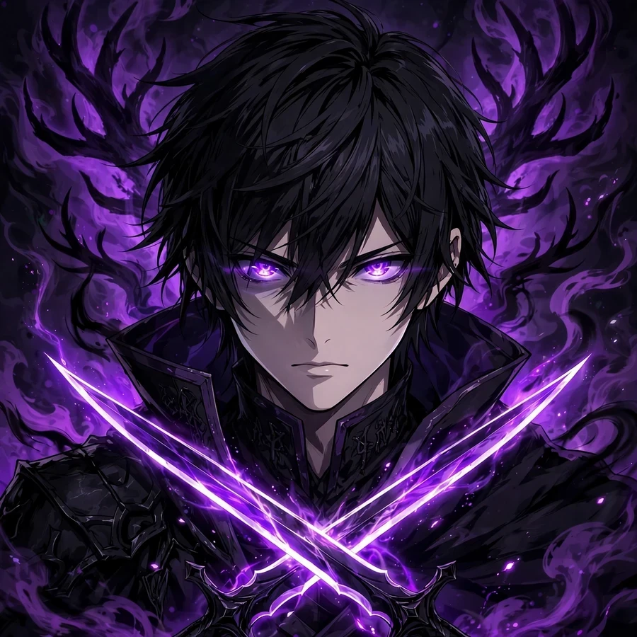 Sung Jin Woo pfp: original shadow monarch hunter with glowing purple daggers