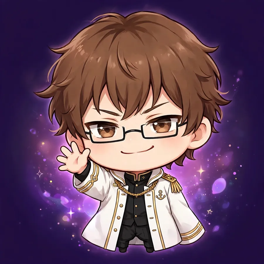 Aizen pfp chibi: original chibi in white captain haori waving hello