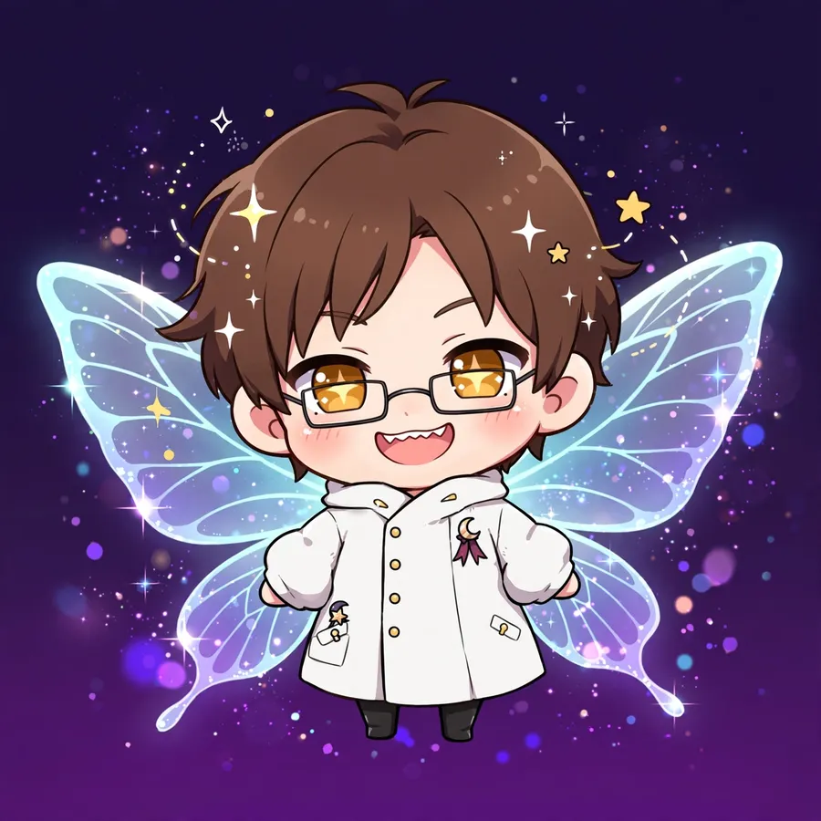 Aizen pp: original chibi with butterfly wings, happy sparkle