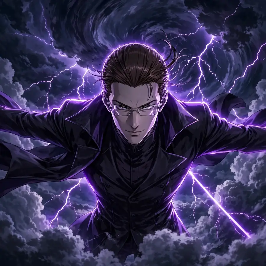 Dark aizen pfp: original dramatic low-angle shot, dark clouds and lightning