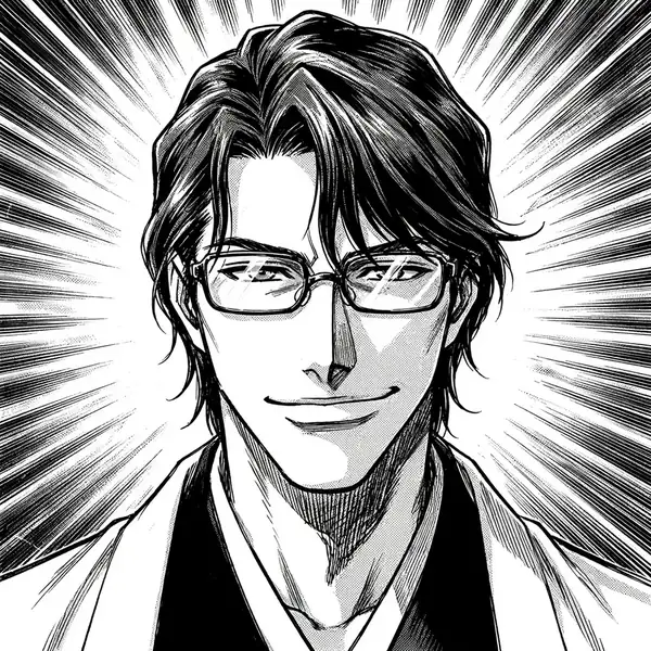 Aizen manga pfp: original ink-style close-up, scheming expression, speed lines