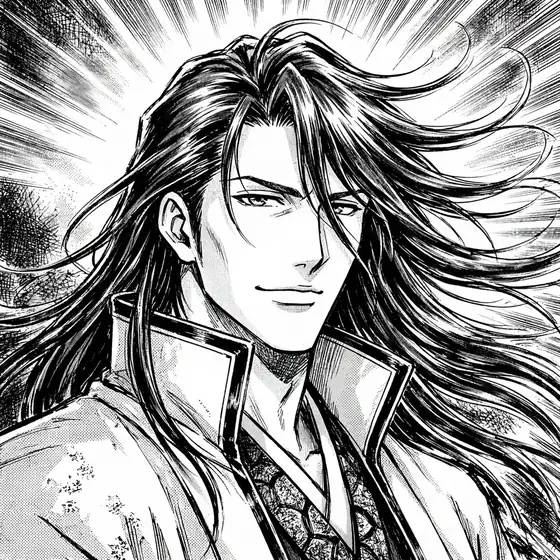 Aizen pfp: original long-hair form in manga style, flowing ink strokes