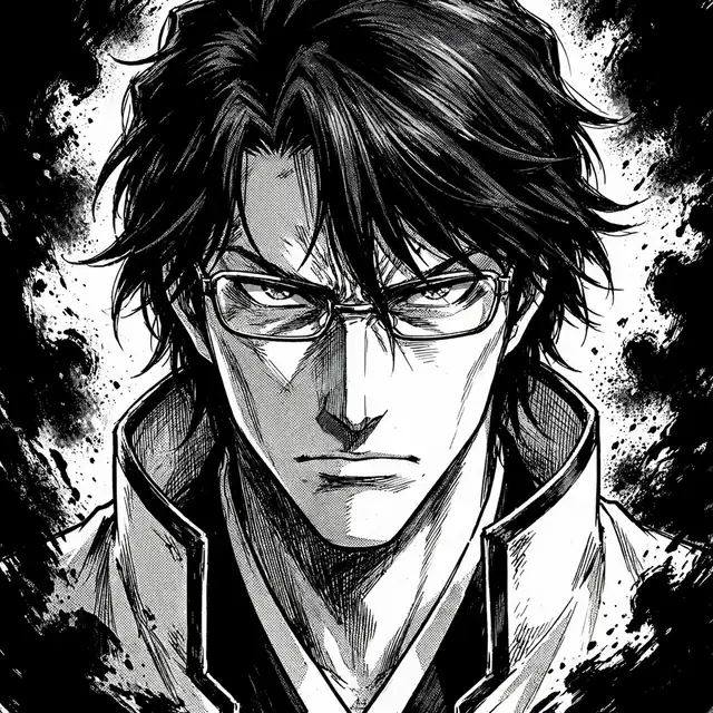Manga aizen pfp: original intense stare close-up, heavy blacks