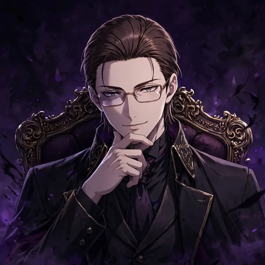 Aizen pfp: original Aizen seated like a throne, hand on chin, scheming vibe