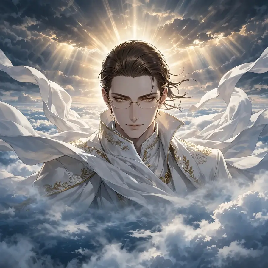 Aizen pp: original Aizen standing above clouds looking down, godly aura