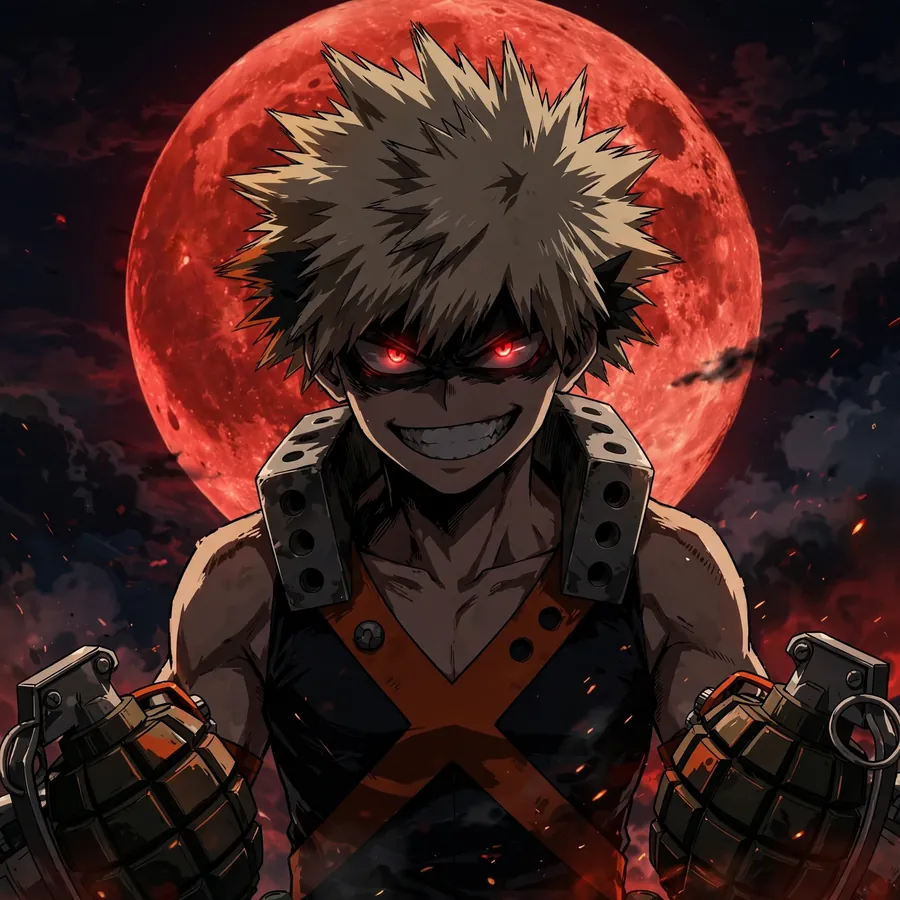 Dark Bakugo pfp: original red moon