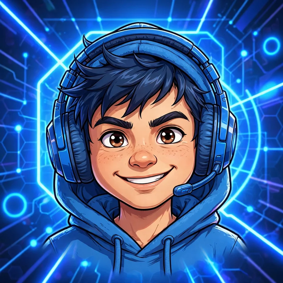 Blue pfp boy: cool cartoon gamer boy with blue headphones and a blue hoodie