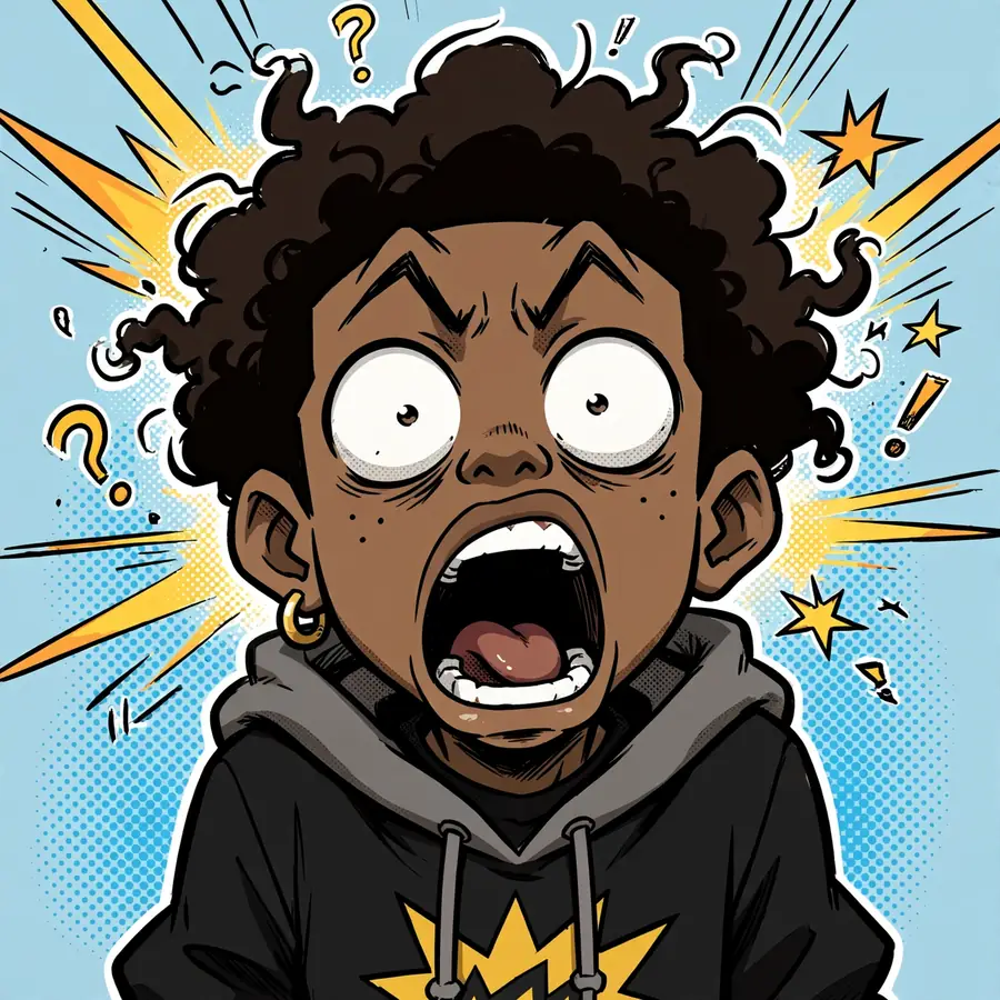 Funny boondocks pfp: original cartoon boy with huge exaggerated shocked eyes and open mouth