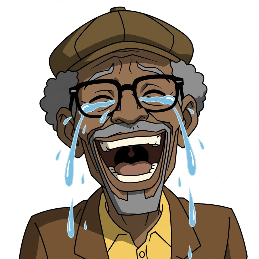 Funny boondocks pfp: original cartoon grandfather laughing so hard he's crying tears of joy