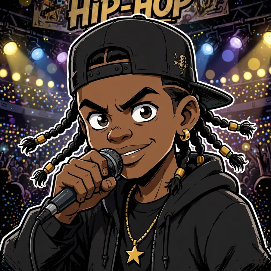 Boondocks pfp iconic: original boy with braids as rap star on stage with microphone, crowd lights