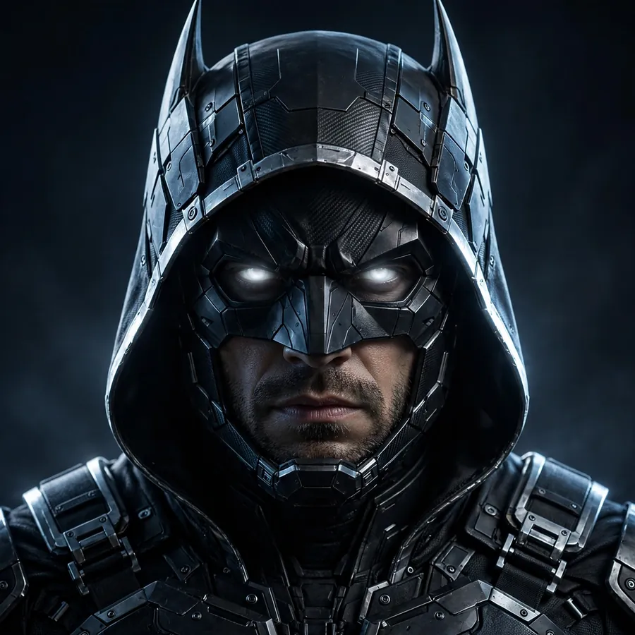 Armored Batman pfp: original metal cowl with glowing white eyes
