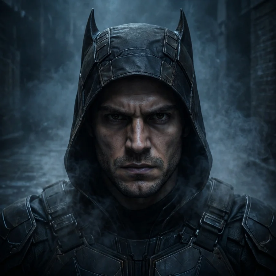 Dark Batman pfp: original hooded portrait in smoke and shadow