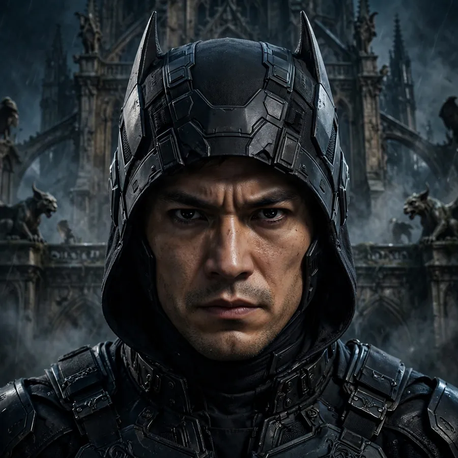 Batman pfp Gotham: original portrait with harbor city lights