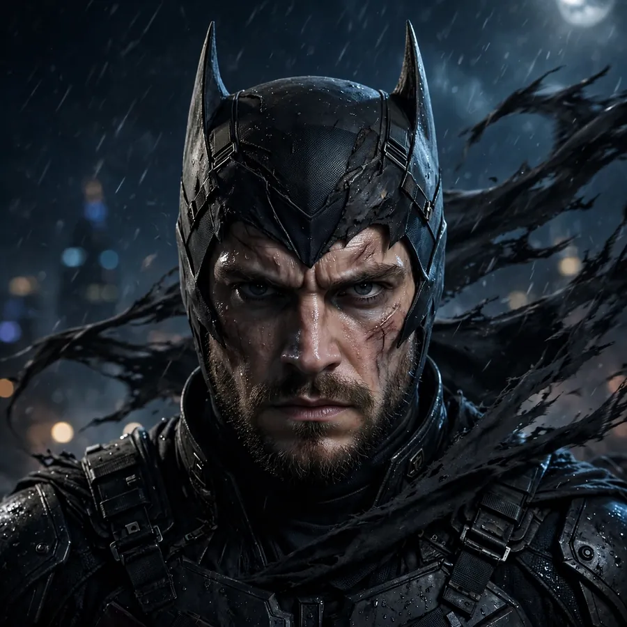 Batman pfp night: original portrait with a swarm of bats