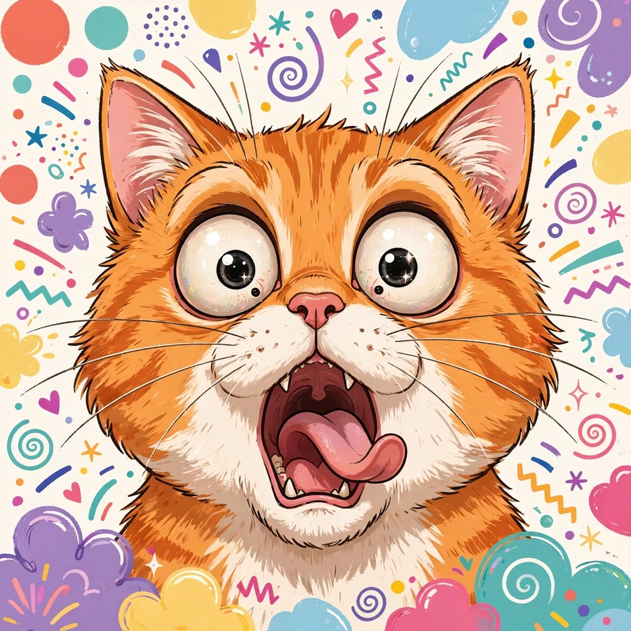 Funny cat pfp: cat with shocked wide-eyed expression and open mouth