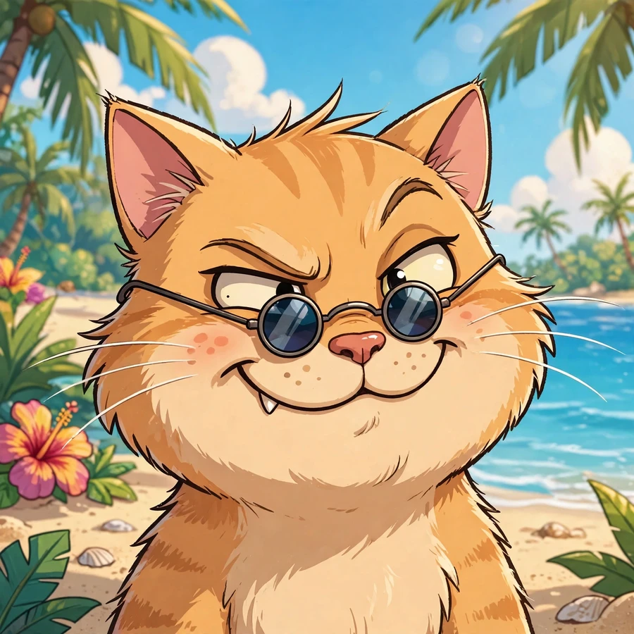 Funny cat pfps: goofy cat wearing tiny sunglasses with a mischievous side-eye grin