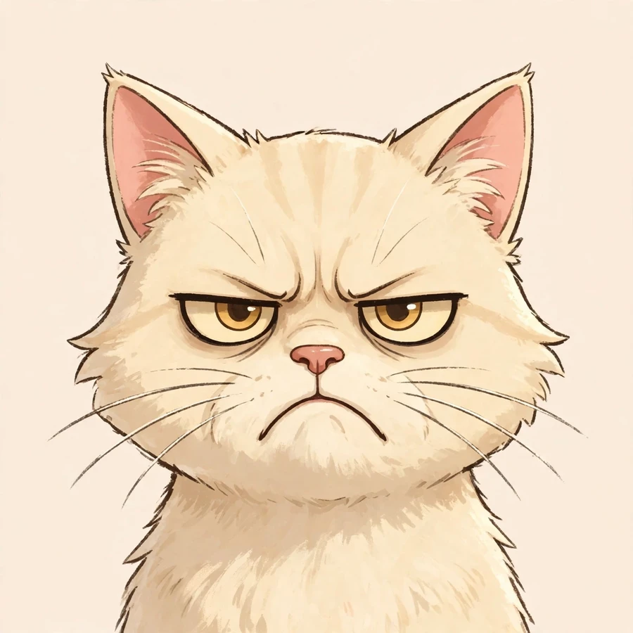Grumpy cat pfp: cream-colored cat with permanent frown staring judgmentally