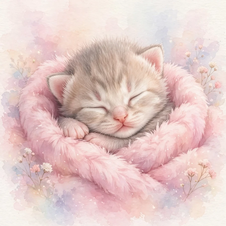 Kitten pfp: newborn tiny kitten with closed eyes nestled in a soft pink fur blanket