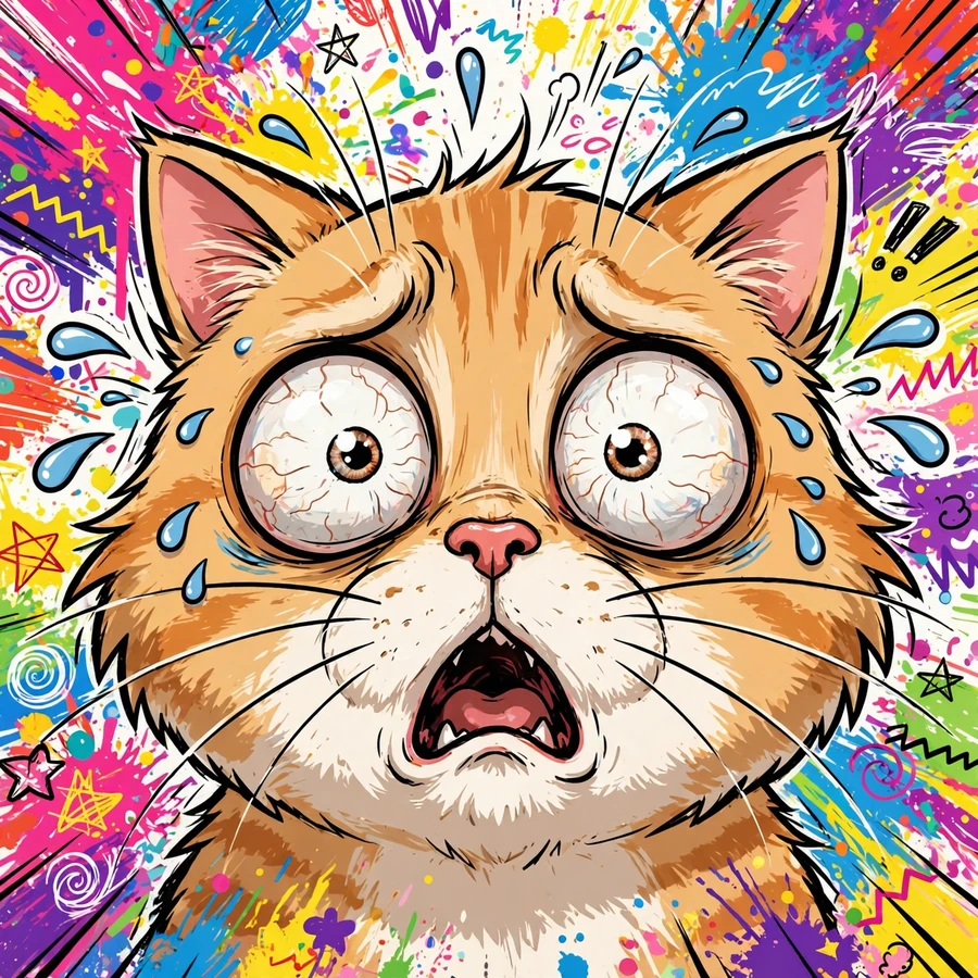 Cat meme pfp: cat with bulging eyes and panicked expression, viral meme style