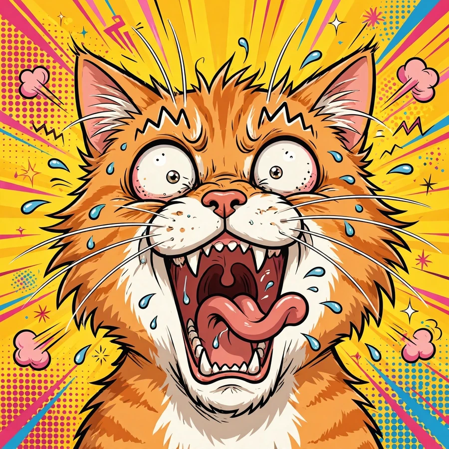 Funny cat pfp: cat screaming dramatically, over-the-top cartoon meme expression