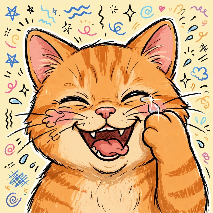 Cat meme pfp: cat making crying-laughing face with a paw wiping a tear